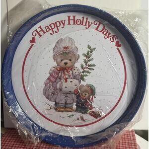 Vintage Giordano Metal Christmas Tray – Happy Holly Days Teddy Bears – New